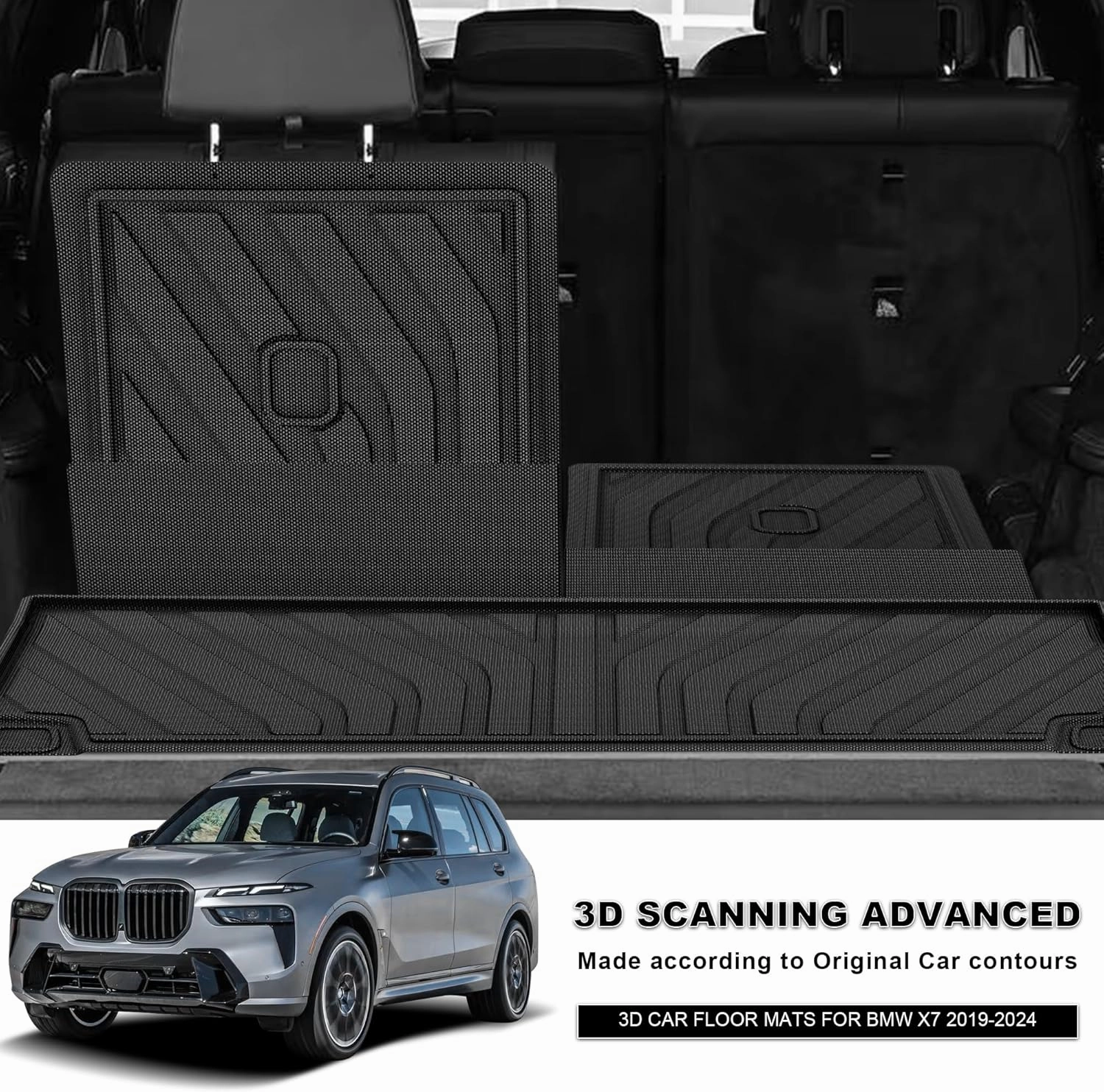 for 2019-2024 2025 2026 X7 (G07) Cargo Liner & Backrest Mat: AOMSAZTO Fit for 2019-2024 2025 2026 BMW X7 All Weather Cargo Liner Anti Skid TPE Trunk Liner, Black