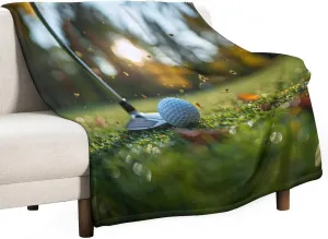 Funny Golf Sport Field Blanket, Soft Fuzzy Flannel Club Ball Green Grassland Throw Blanket for Sofa Couch Bed, Picnic, 40x50 Inch