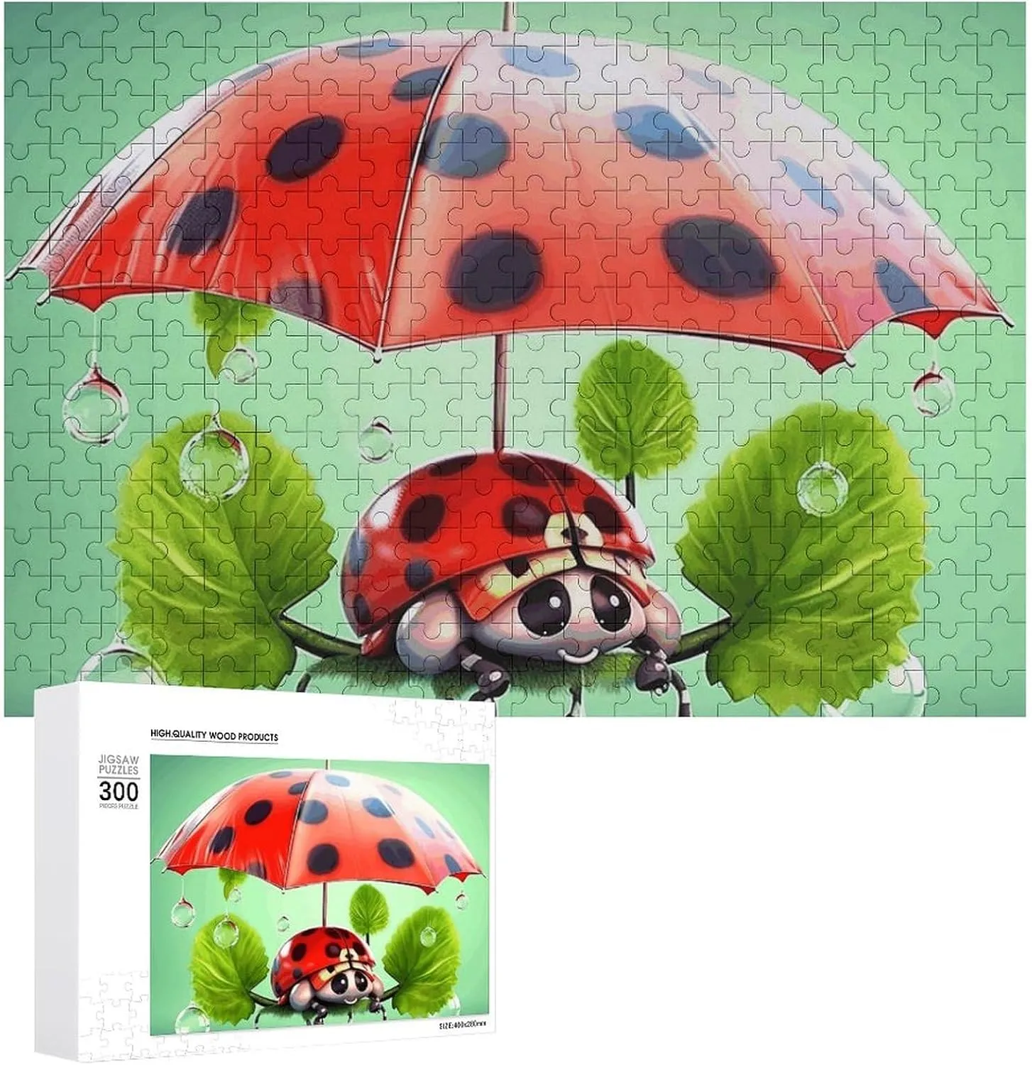 Funny Ladybug Holding Umbrellas Puzzles 300 Pieces Personalized Jigsaw Puzzles Funny Ladybug Holding Umbrellas Photo Puzzle Challenging Picture Puzzle for Adults Personaliz Jigsaw with Storage Bag (15