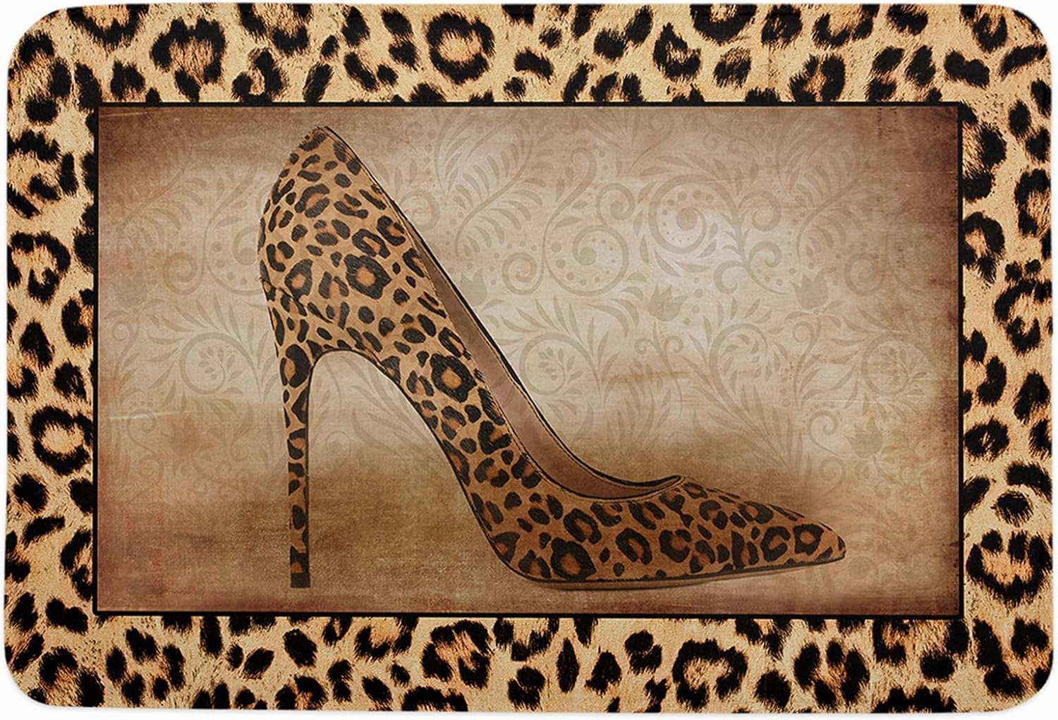 Funny Doormats for Entrance Way Front Door Indoor Welcome Rugs Leopard Print Shoe High Heels Non-Slip Bath Mat Kitchen Mat Floor Carpet for Bedroom/Office 20x31.5in