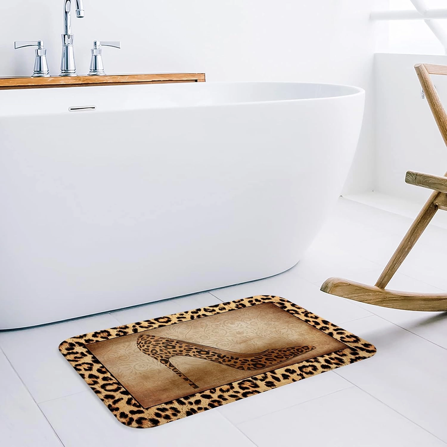 Funny Doormats for Entrance Way Front Door Indoor Welcome Rugs Leopard Print Shoe High Heels Non-Slip Bath Mat Kitchen Mat Floor Carpet for Bedroom/Office 20x31.5in