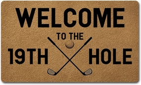 Funny Welcome Mat with Rubber Back 18"(W) x 30"(L)Welcome To The 19TH Hole Golf Theme Doormat for Entrance Way Decorative Mats for Front Porch Entry Door Mat No Slip Rubber Doormat Golf Theme Decor