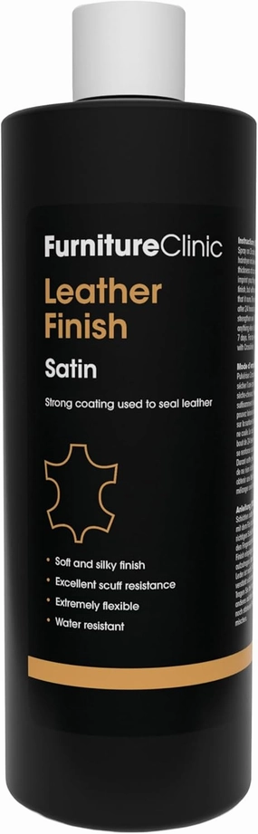 Furniture Clinic Leather Finish Satin | Seal & Protect | Suitable for Leather Sofas, Car Interiors, Handbags, and More | Flexible | Prevents Scratches and Scuffs | Satin Finish (500 ml / 17 oz)