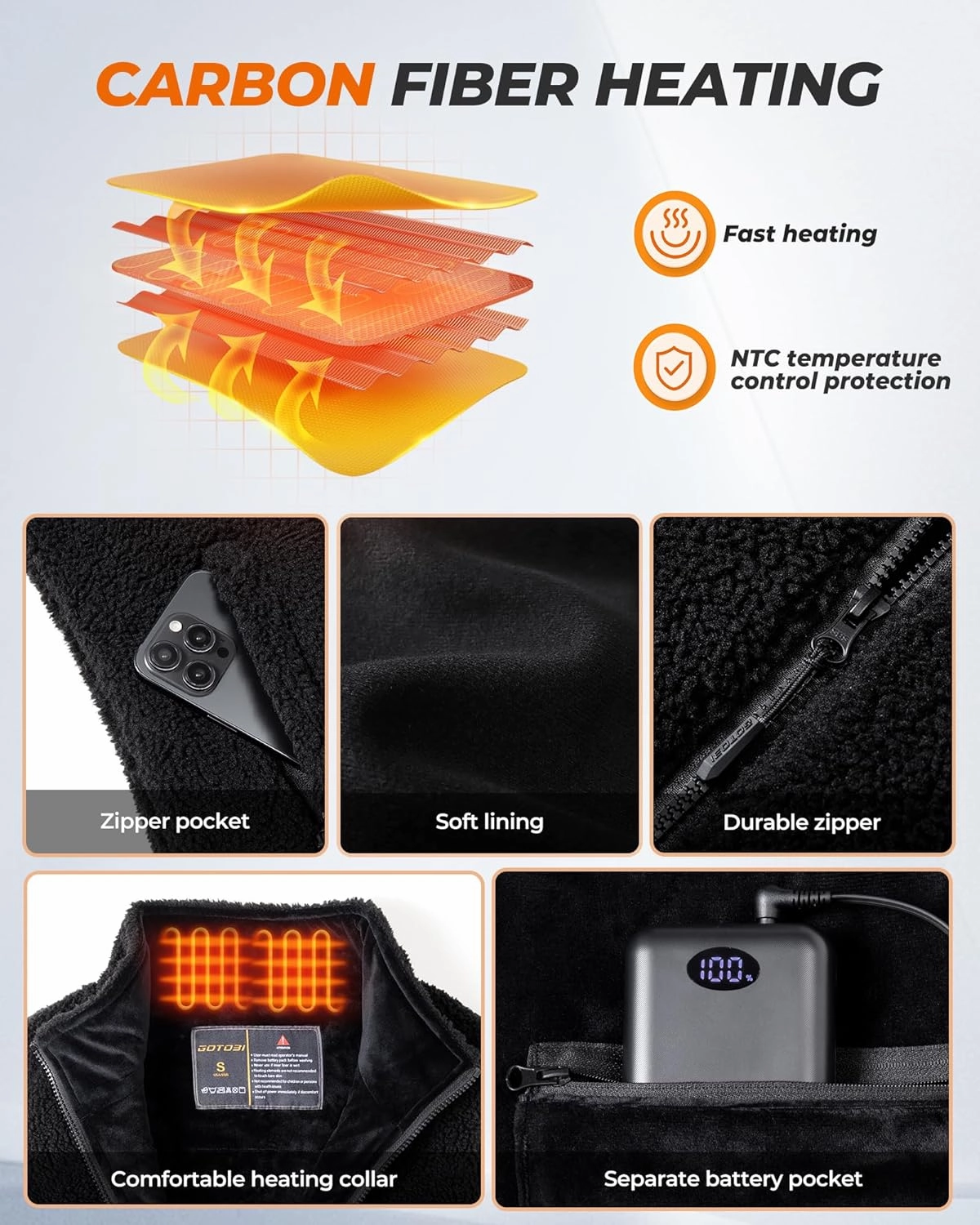 Fuzzy Fleece Heated Vest for Women with 7.4V 16000mAh Battery, Ergonomics Heating System, 9 Zones Women's Heated Vest