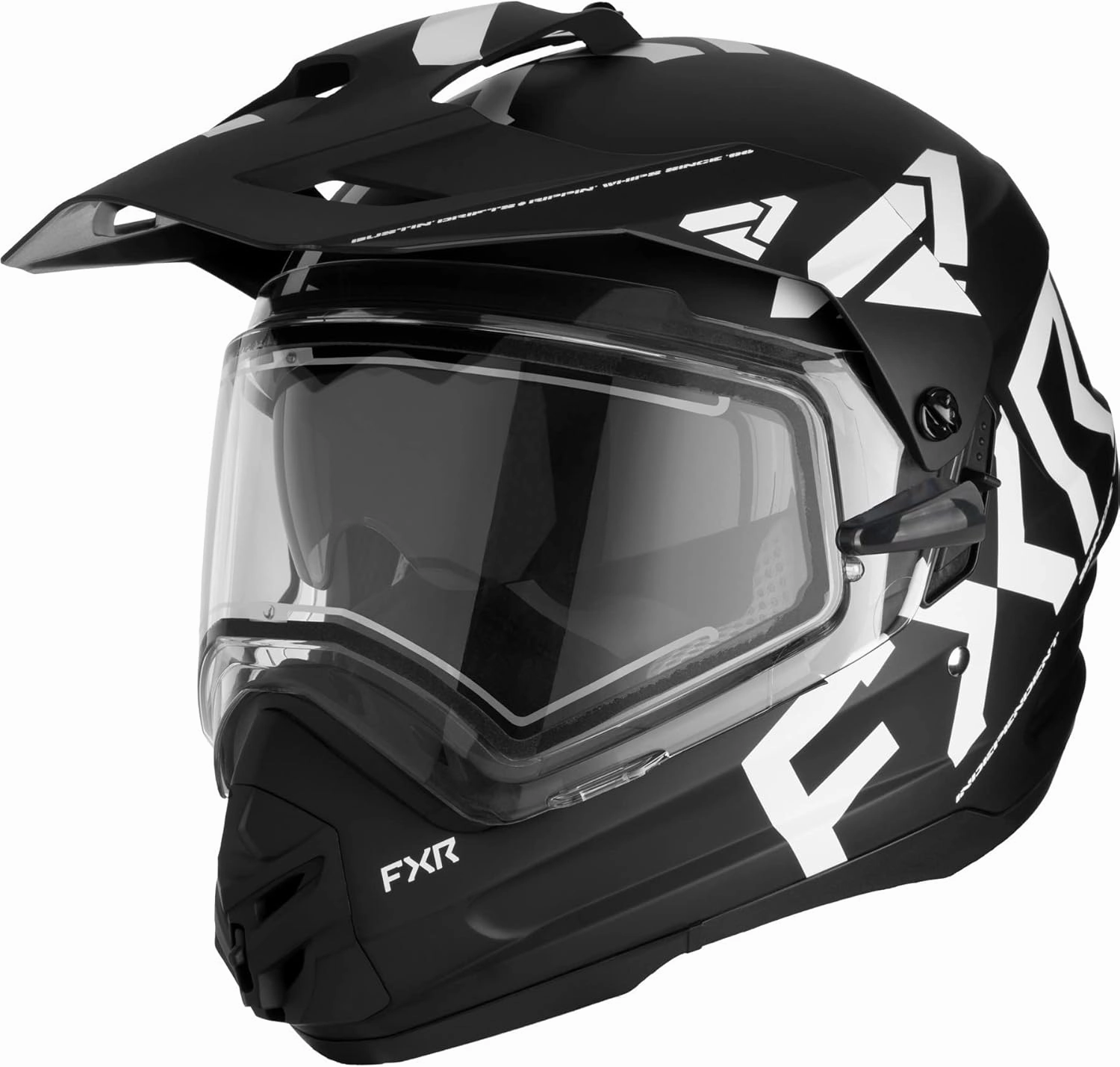FXR Blk/White Torque X Team Helmet W/E Shield & Sun Shade Anti-Fog FMVSS 218 - Medium