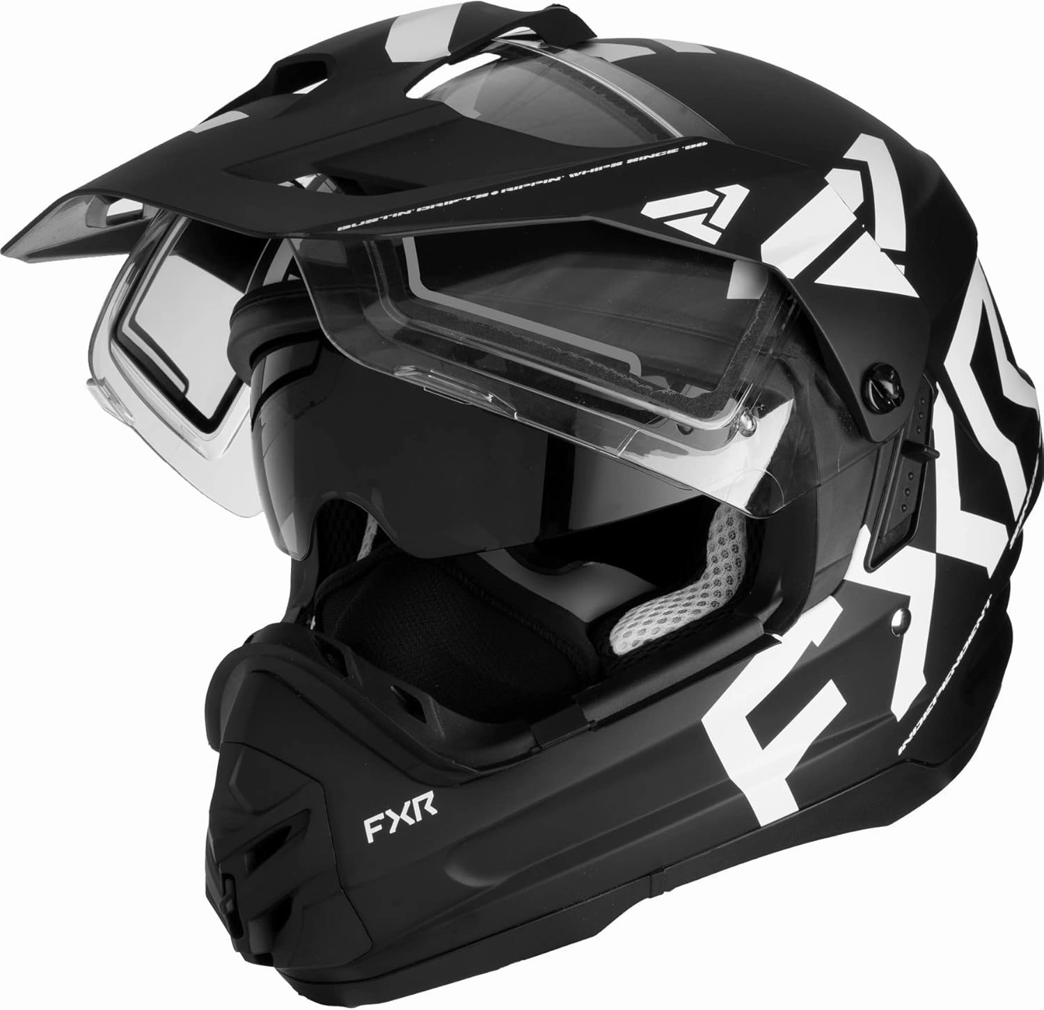 FXR Blk/White Torque X Team Helmet W/E Shield & Sun Shade Anti-Fog FMVSS 218 - Medium