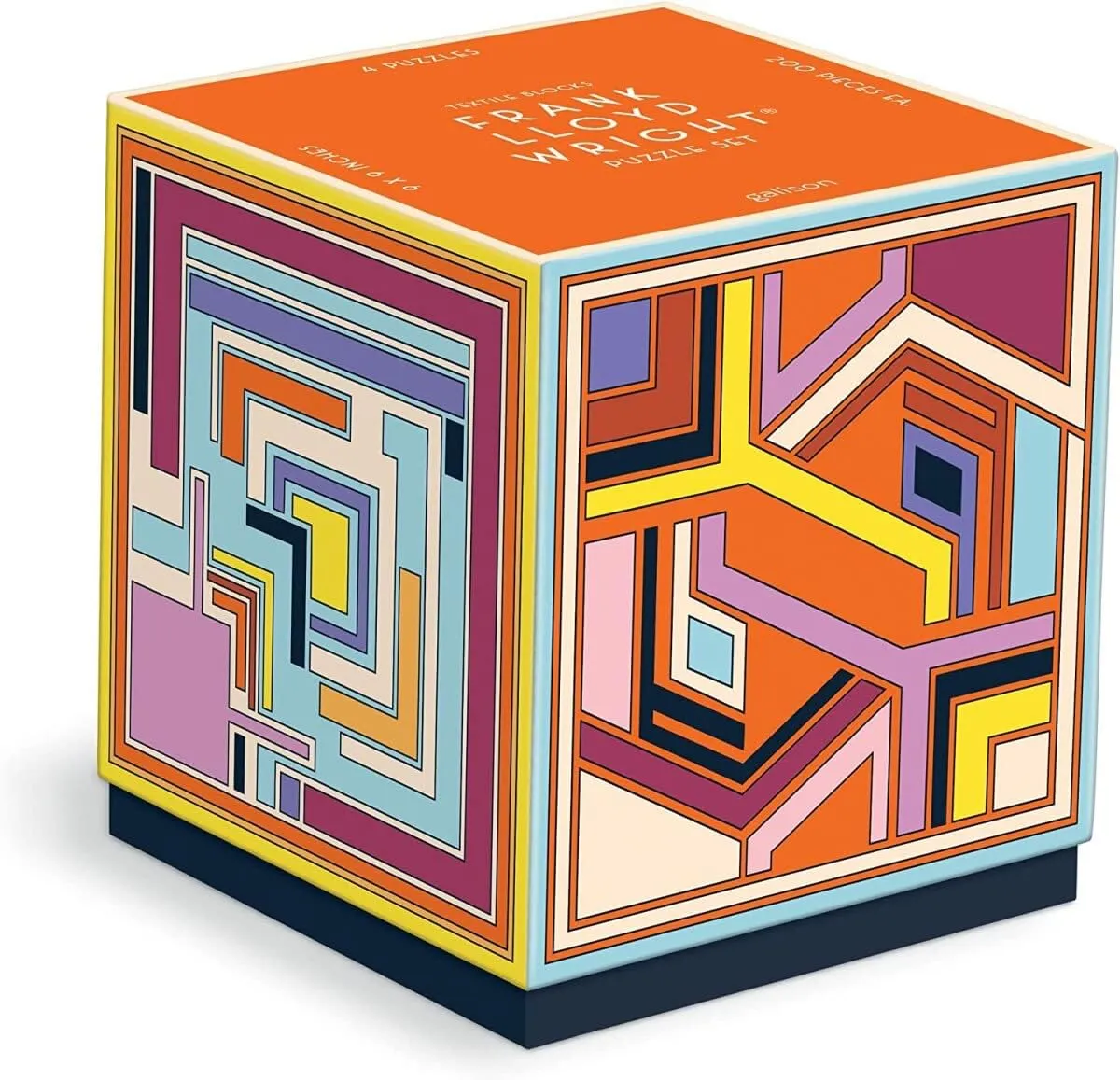 Galison Frank Lloyd Wright Textile – 4 200-Piece Puzzles Block Set with Iconic Geometric Illustrations for Coffee Table Amusement and Décor