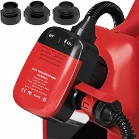 Gas Pump for Gas Can with Auto Shut Off Nozzle, 42-inch Hose AA Battery Powered Gas Can Pump, Electric Fuel Transfer Pump with 3 Adapters, Gas Pump Ideal for Gasoline, Diesel, Kerosene Transfer