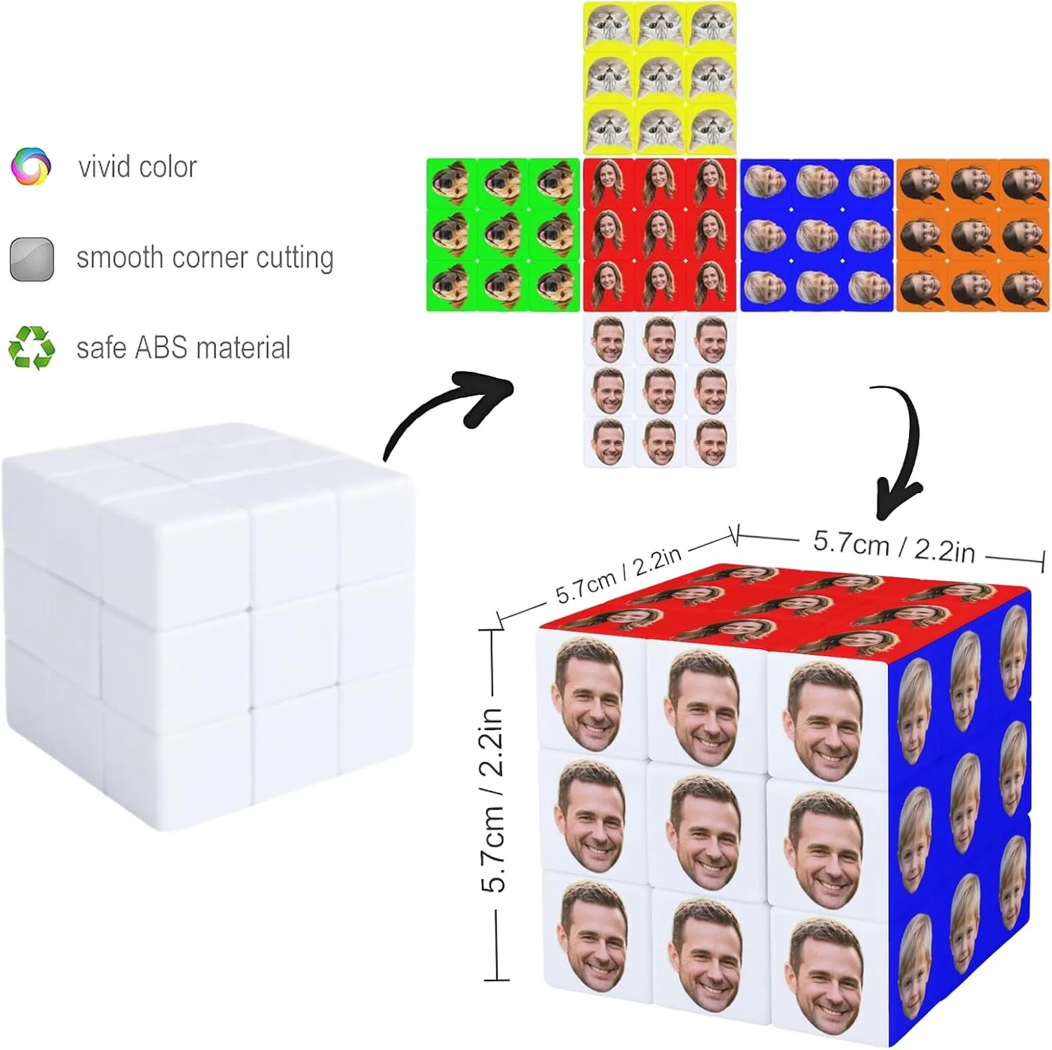 Generic Custom Photo Puzzle Magic Cube, 2.2x2.2x2.2 inches, Personalized, 54 pieces, 6 photos, Adult Puzzle Toy Gifts