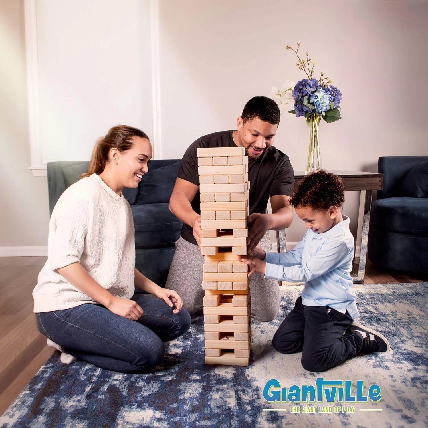 Giantville Giant Tumbling Timber Toy - Premium Pine Wood Life-Size Blocks Tower - Big Floor/Board Indoor/Outdoor Yard Game for Kids & Adults - 56-Pieces   Carry/Storage Bag - Grows to Over 4-Feet