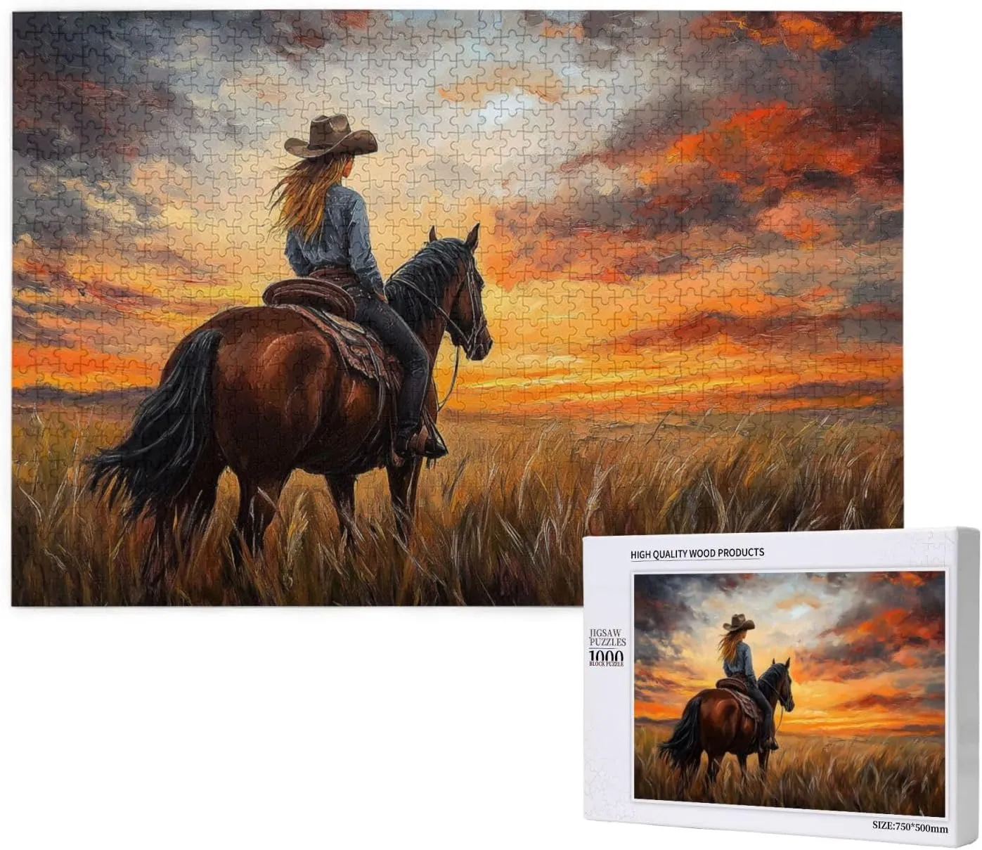 Girl Riding A Horse On The Grassland, Wooden Puzzle 1000 Pieces, Exercise Your Hands-On Ability and Patience, Adult Entertainment Game, Holiday Party Gift Artwork Wall Home Decoration