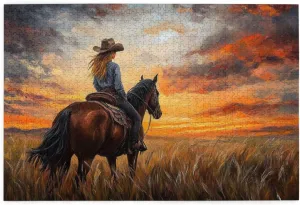 Girl Riding A Horse On The Grassland, Wooden Puzzle 1000 Pieces, Exercise Your Hands-On Ability and Patience, Adult Entertainment Game, Holiday Party Gift Artwork Wall Home Decoration