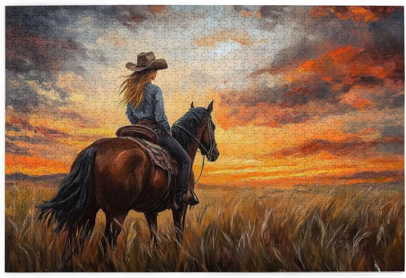 Girl Riding A Horse On The Grassland, Wooden Puzzle 1000 Pieces, Exercise Your Hands-On Ability and Patience, Adult Entertainment Game, Holiday Party Gift Artwork Wall Home Decoration