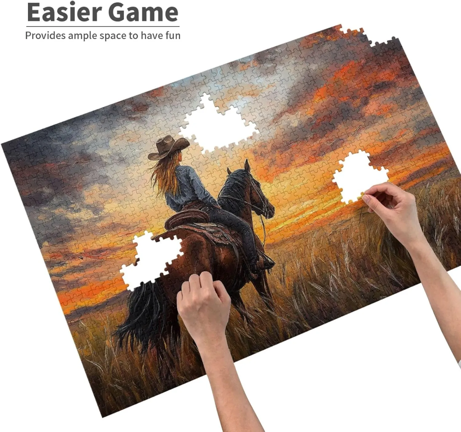 Girl Riding A Horse On The Grassland, Wooden Puzzle 1000 Pieces, Exercise Your Hands-On Ability and Patience, Adult Entertainment Game, Holiday Party Gift Artwork Wall Home Decoration