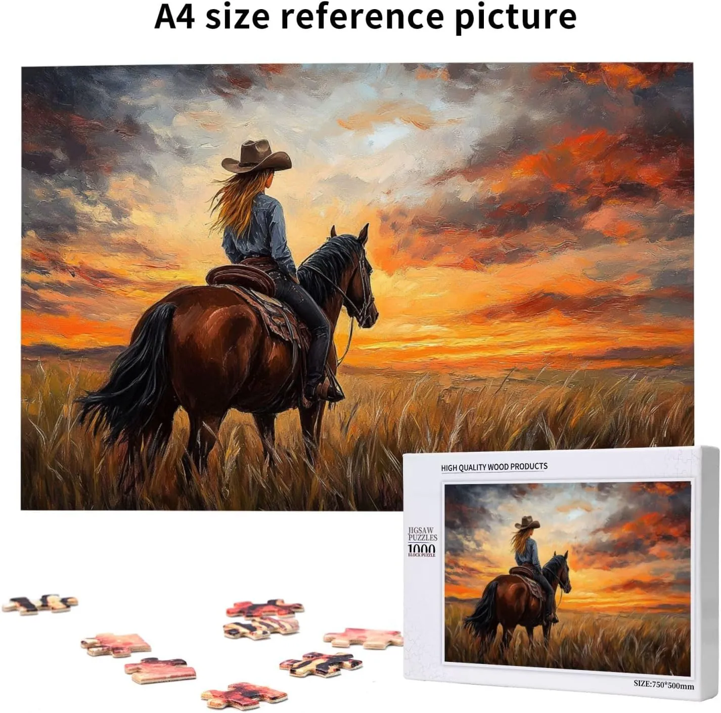 Girl Riding A Horse On The Grassland, Wooden Puzzle 1000 Pieces, Exercise Your Hands-On Ability and Patience, Adult Entertainment Game, Holiday Party Gift Artwork Wall Home Decoration