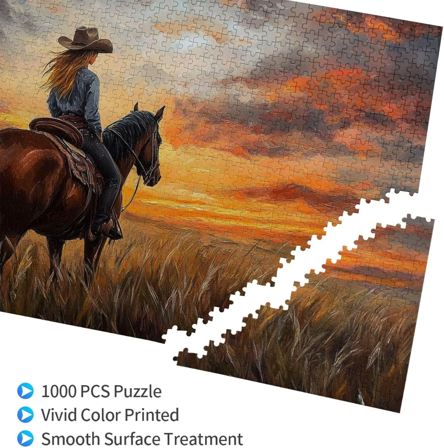 Girl Riding A Horse On The Grassland, Wooden Puzzle 1000 Pieces, Exercise Your Hands-On Ability and Patience, Adult Entertainment Game, Holiday Party Gift Artwork Wall Home Decoration