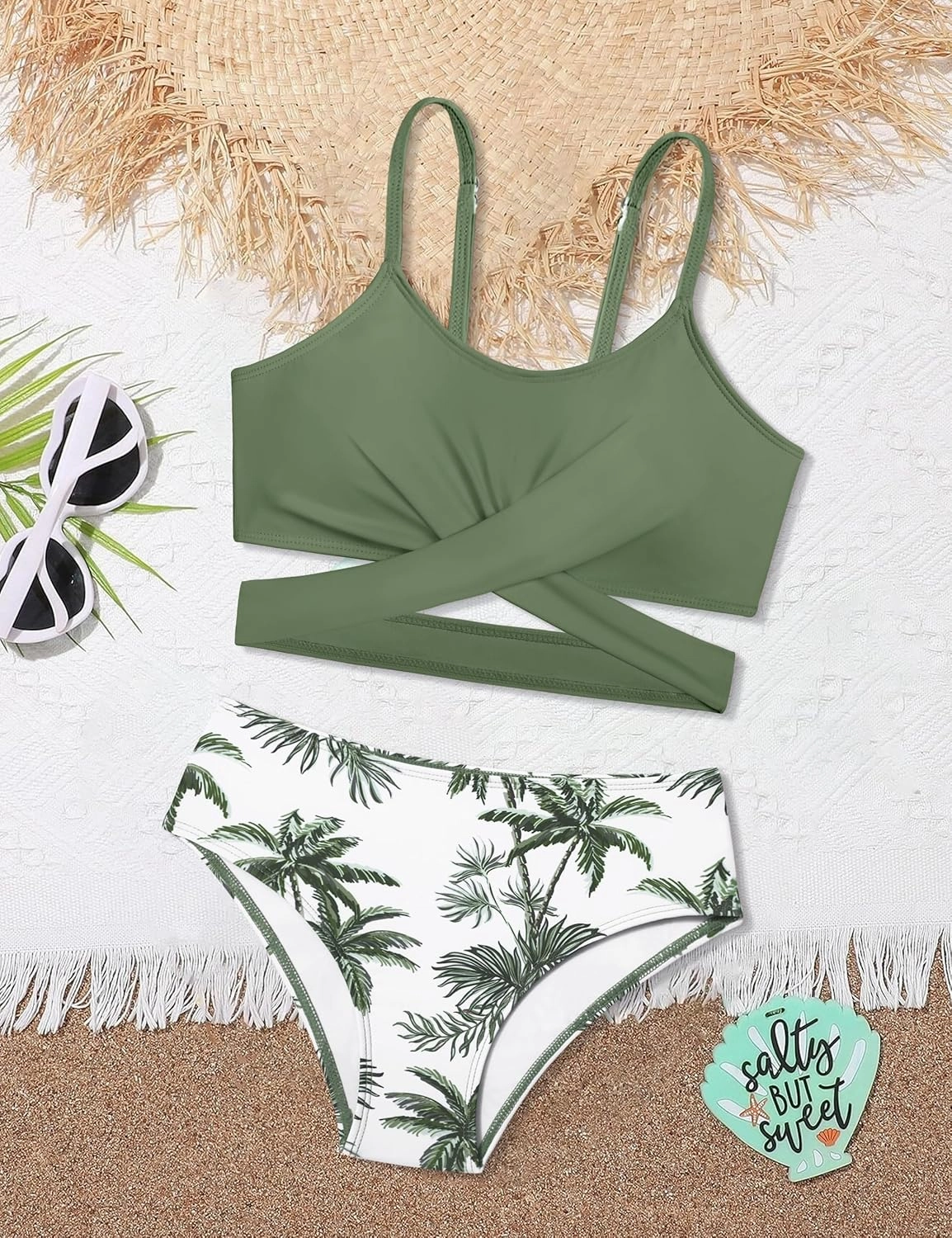 Girls Swimsuits Bikini Set Two Piece Bathing Suit Criss Cross Girls' Swimwear with Chest Pad