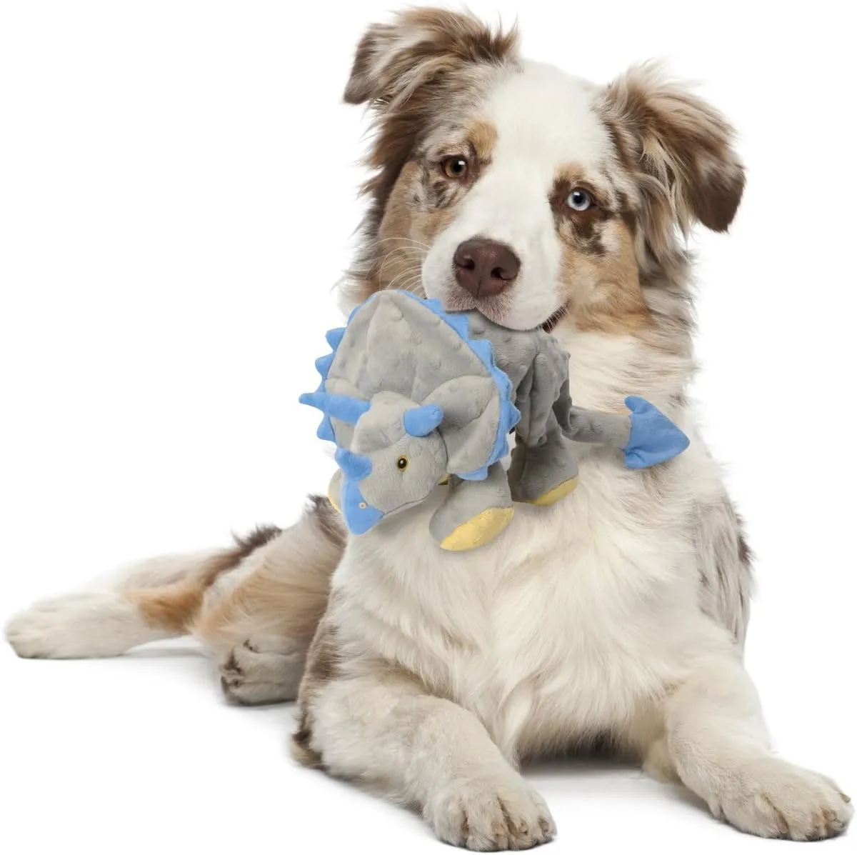 goDog Dinos Frills Squeaky Plush Dog Toy, Chew Guard Technology - Gray, Large