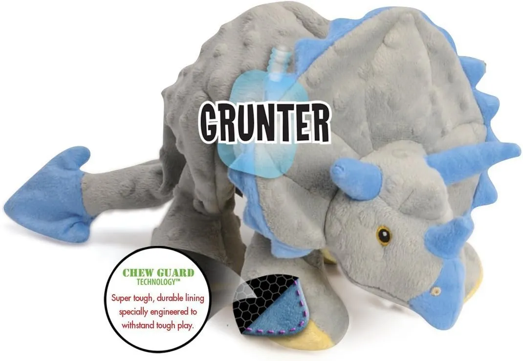 goDog Dinos Frills Squeaky Plush Dog Toy, Chew Guard Technology - Gray, Large