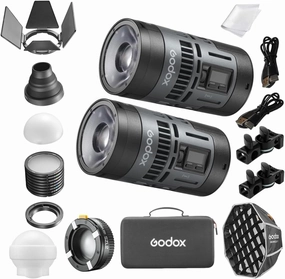 Godox RS60Bi Kit2 Bi-Color LED Video Light (2-Light Kit), with CCT 2800-6500K, 11 Lighting Effects, HSI & High CRI 97  TLCI 98 , Supports DMX/APP Control and Multiple Power Solutions