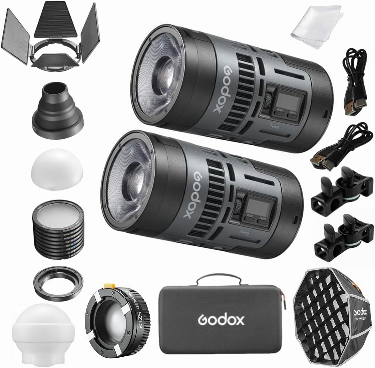 Godox RS60Bi Kit2 Bi-Color LED Video Light (2-Light Kit), with CCT 2800-6500K, 11 Lighting Effects, HSI & High CRI 97  TLCI 98 , Supports DMX/APP Control and Multiple Power Solutions
