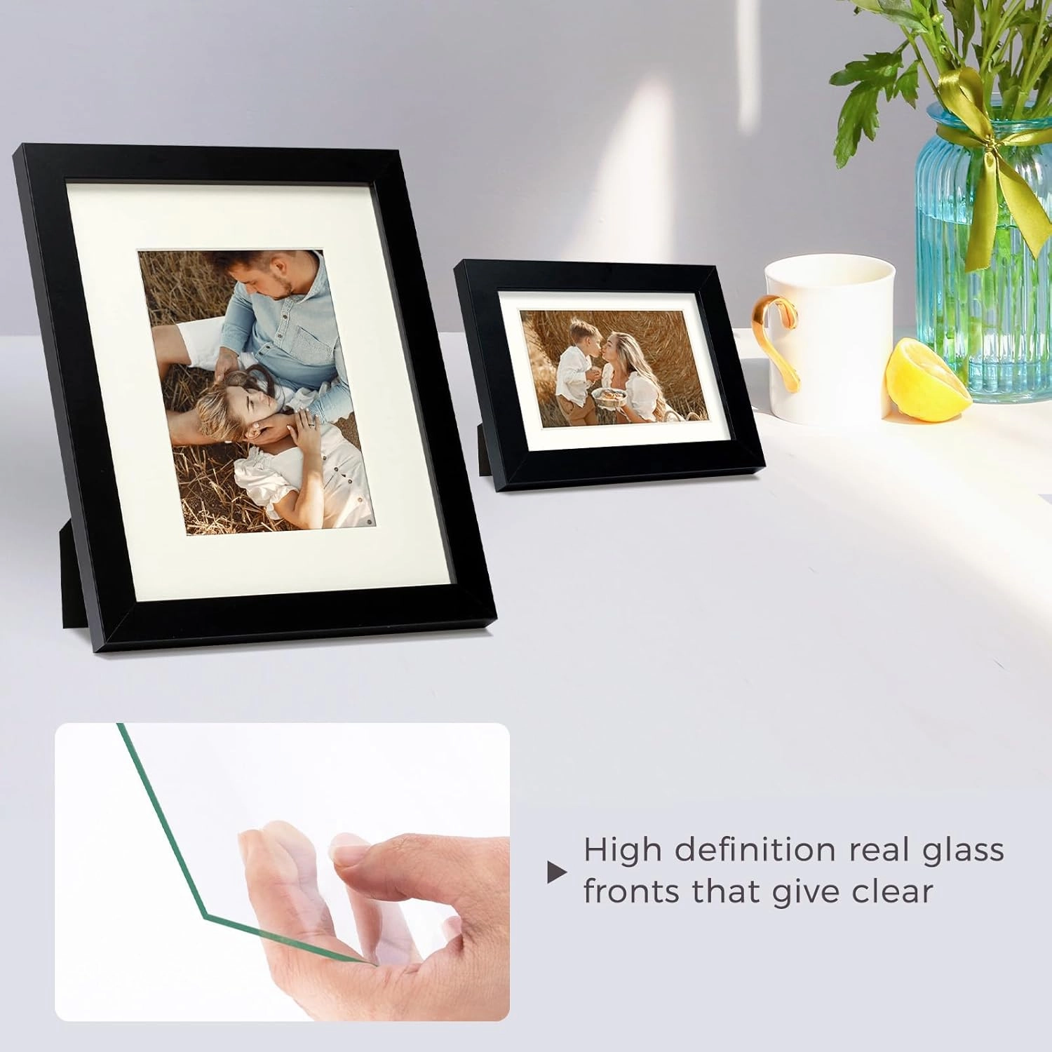 Golden State Art, Gallery Wall Frames, 11x14, 8x10, 5x7 Multiple Photo Frames Collage for Wall or Tabletop Displays with Mat or Without Mat (Black, 7 Pack)