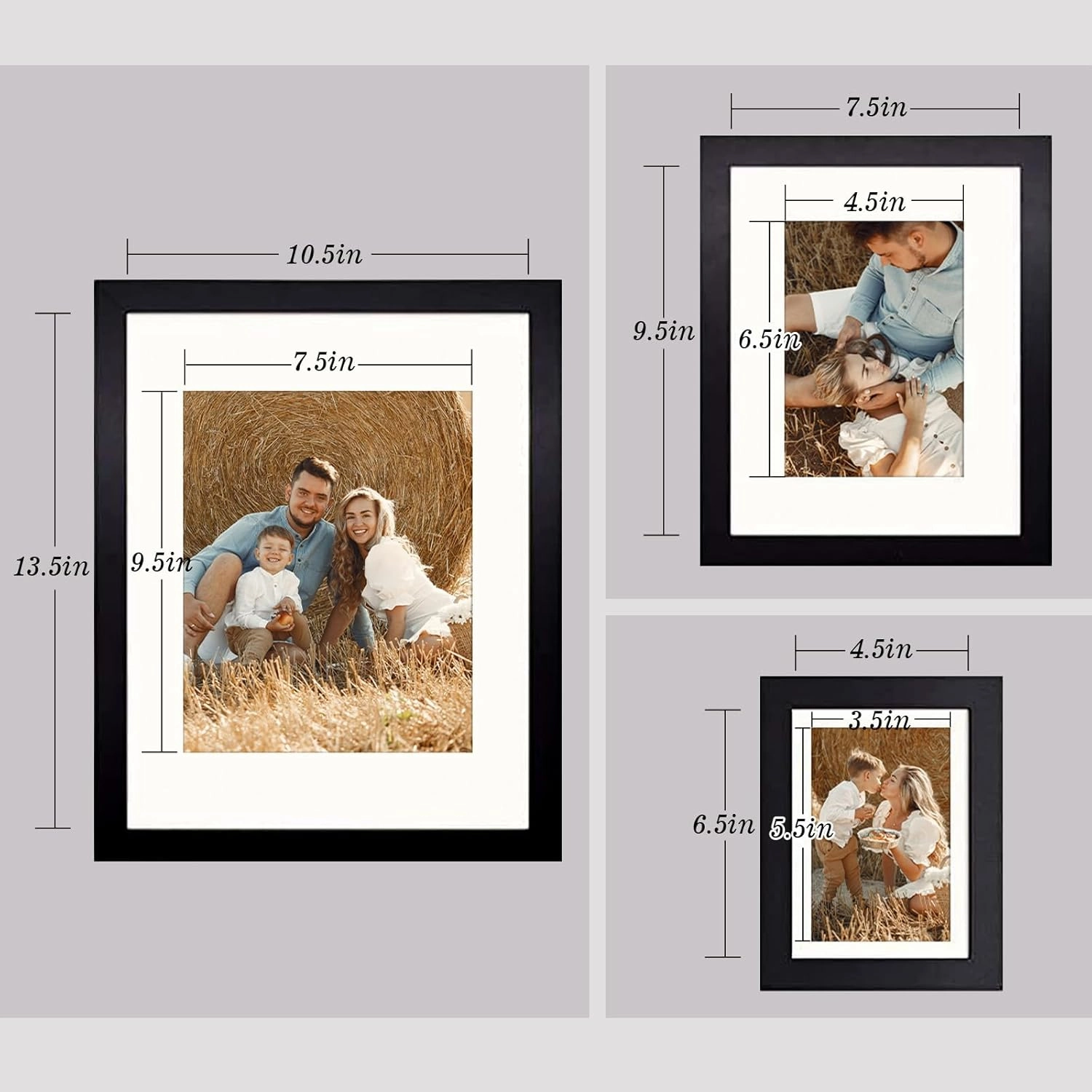 Golden State Art, Gallery Wall Frames, 11x14, 8x10, 5x7 Multiple Photo Frames Collage for Wall or Tabletop Displays with Mat or Without Mat (Black, 7 Pack)