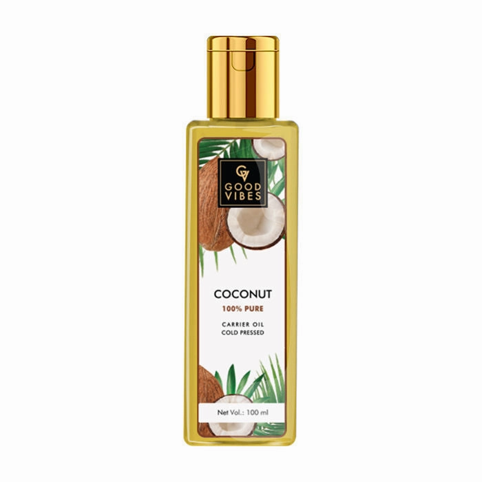 Good Vibes Coconut 100% Pure Cold Pressed Carrier Oil For Hair & Skin | Hair Growth, Anti-Ageing | No Parabens, No Animal Testing (100 ml)