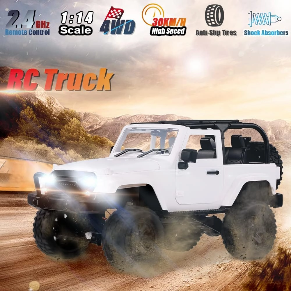 GoolRC F2 RC Car, 1:14 Scale 4WD 30km/h High Speed Racing Truck, White Convertible for Kids and Adults