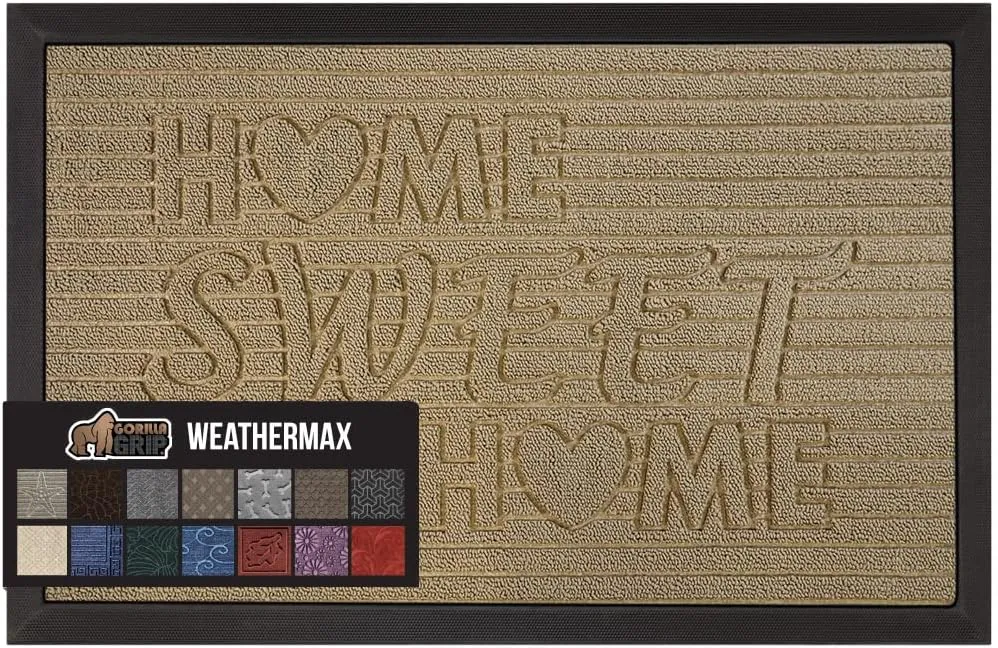 GORILLA GRIP 100% Waterproof All-Season WeatherMax Doormat, Durable Natural Rubber, Stain and Fade Resistant, Low Profile, Indoor Outdoor Door Mats, Easy Clean Entrance Mat, 17x29, Home Sweet Home
