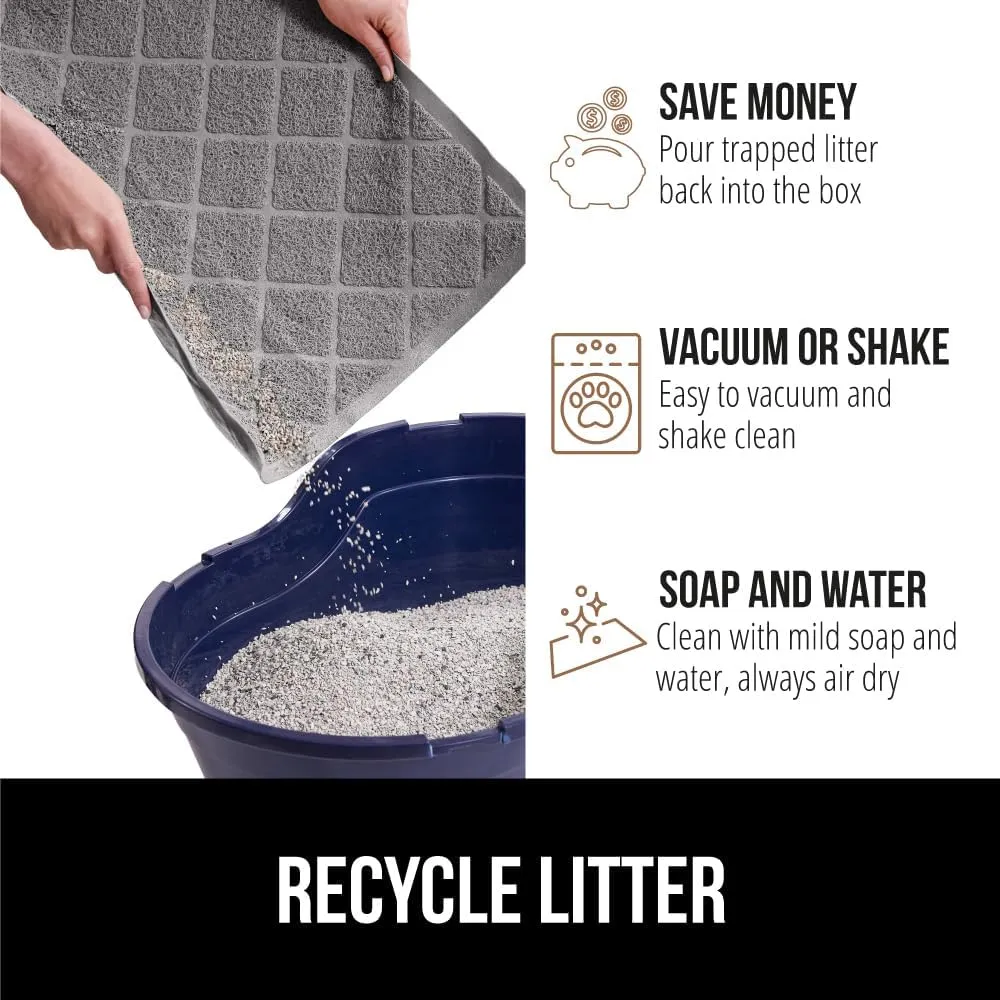 GORILLA GRIP Cat Litter Box Mat, 35x23 2 Pack, Water Resistant Kitty Litter Trapping Mat, Textured Backing, Easy to Clean, Less Waste and Clean Floors, Kitten Supplies for Indoor Cats, Soft Pad, Gray