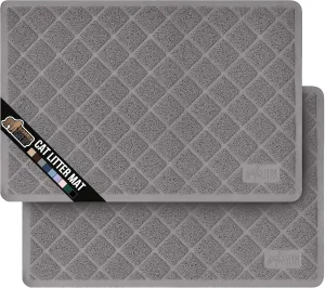 GORILLA GRIP Cat Litter Box Mat, 35x23 2 Pack, Water Resistant Kitty Litter Trapping Mat, Textured Backing, Easy to Clean, Less Waste and Clean Floors, Kitten Supplies for Indoor Cats, Soft Pad, Gray
