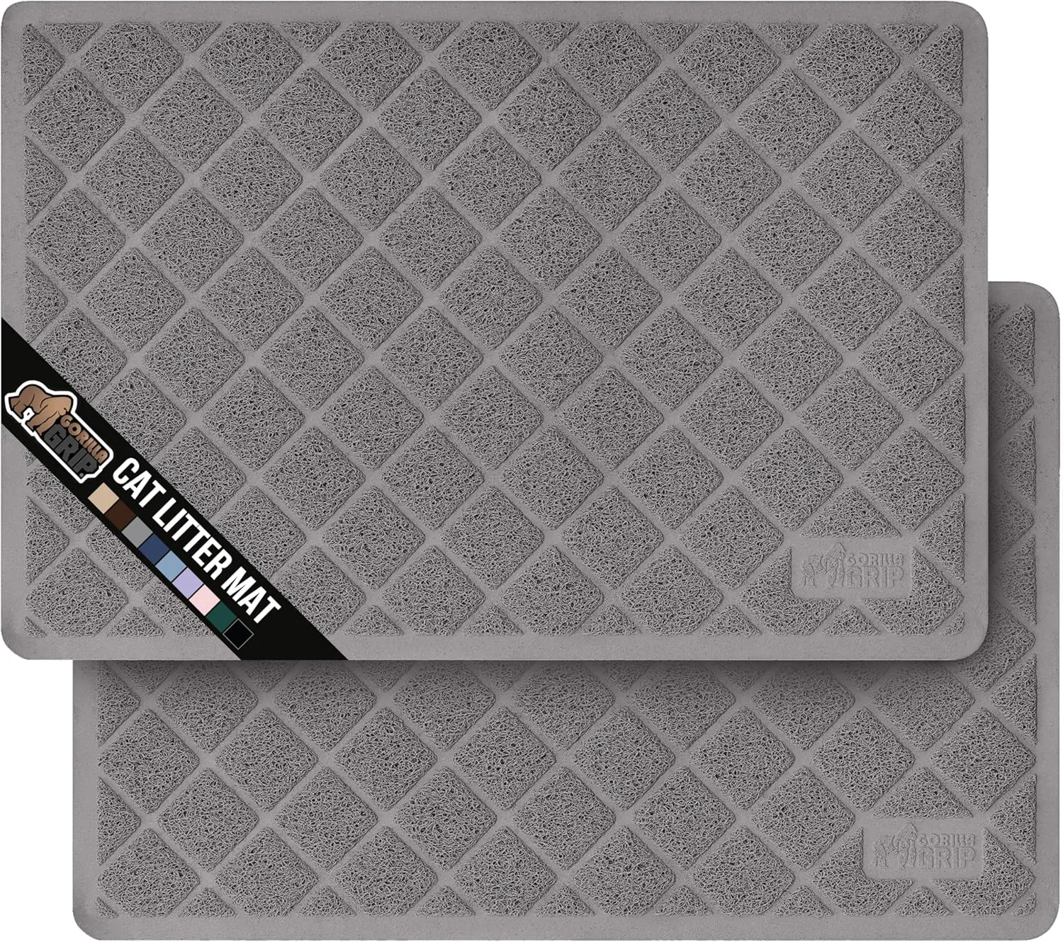 GORILLA GRIP Cat Litter Box Mat, 35x23 2 Pack, Water Resistant Kitty Litter Trapping Mat, Textured Backing, Easy to Clean, Less Waste and Clean Floors, Kitten Supplies for Indoor Cats, Soft Pad, Gray