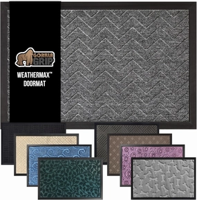 GORILLA GRIP 100% Waterproof All-Season WeatherMax Doormat, 23x35, Durable Natural Rubber, Stain and Fade Resistant, Low Profile, Indoor Outdoor Doormats, Easy Clean Patio Entrance Mat, Steel Chevron