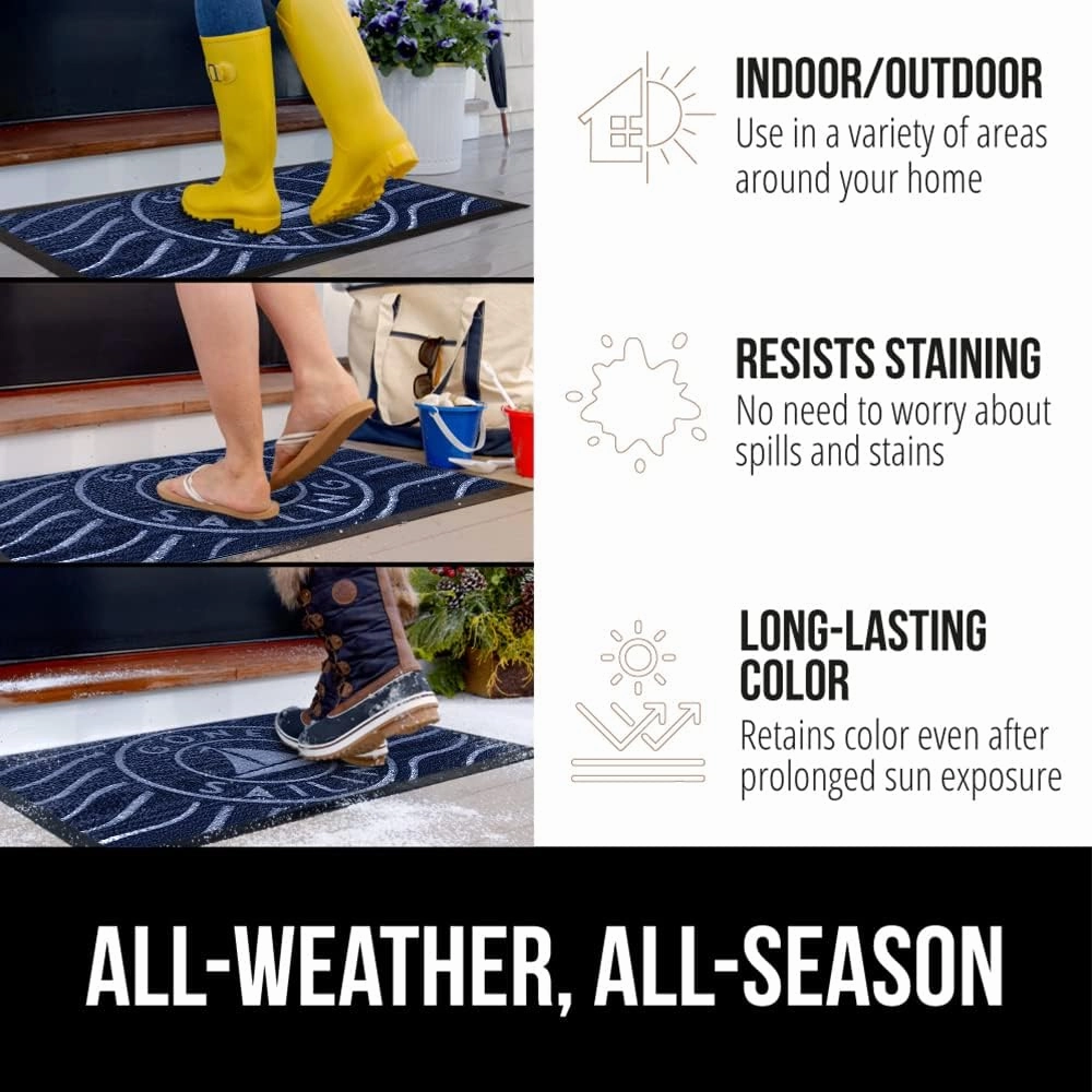 GORILLA GRIP 100% Waterproof All-Season WeatherMax Doormat, Durable Natural Rubber, Stain and Fade Resistant, Low Profile, Indoor Outdoor Door Mats, Easy Clean Patio Entrance Mat, 17x29, Blue Sailing