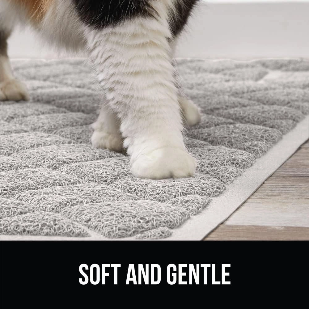 GORILLA GRIP Cat Litter Box Mat, 35x23, Water Resistant Kitty Litter Trapping Mat, Textured Backing, Easy to Clean, Less Waste and Clean Floors, Kitten Supplies for Indoor Cats, Soft on Paws, Lt Gray