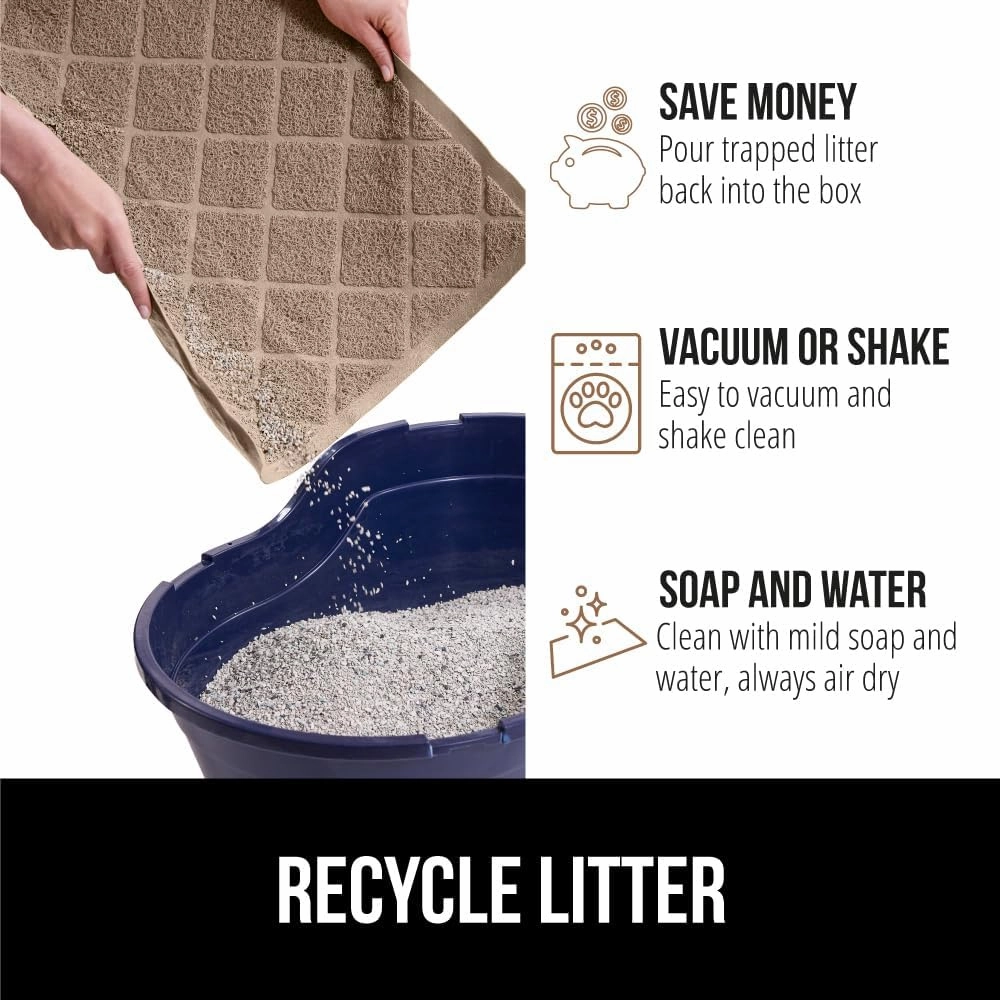 GORILLA GRIP Cat Litter Box Mat, Water Resistant Kitty Litter Trapping Mat, Textured Backing, Easy to Clean, Less Waste and Clean Floors, Kitten Supplies for Indoor Cats, Soft on Paws, 30x20 Beige