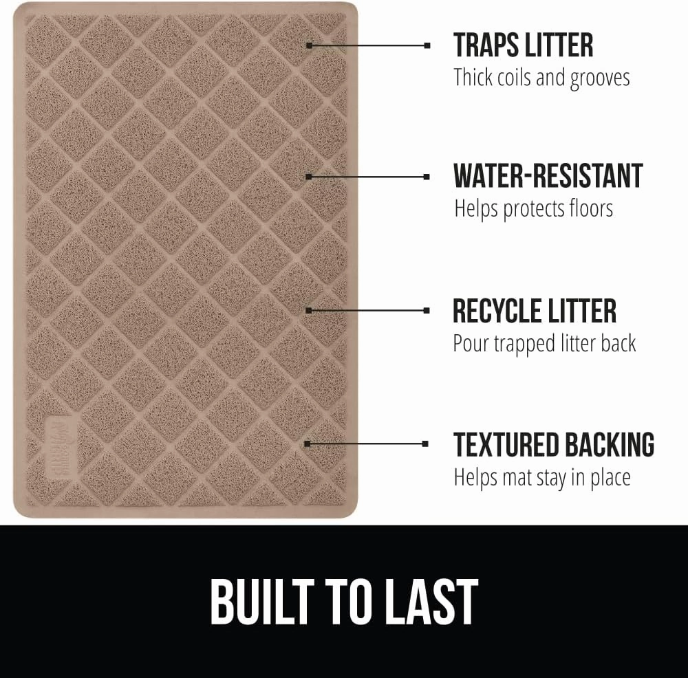 GORILLA GRIP Cat Litter Box Mat, Water Resistant Kitty Litter Trapping Mat, Textured Backing, Easy to Clean, Less Waste and Clean Floors, Kitten Supplies for Indoor Cats, Soft on Paws, 30x20 Beige
