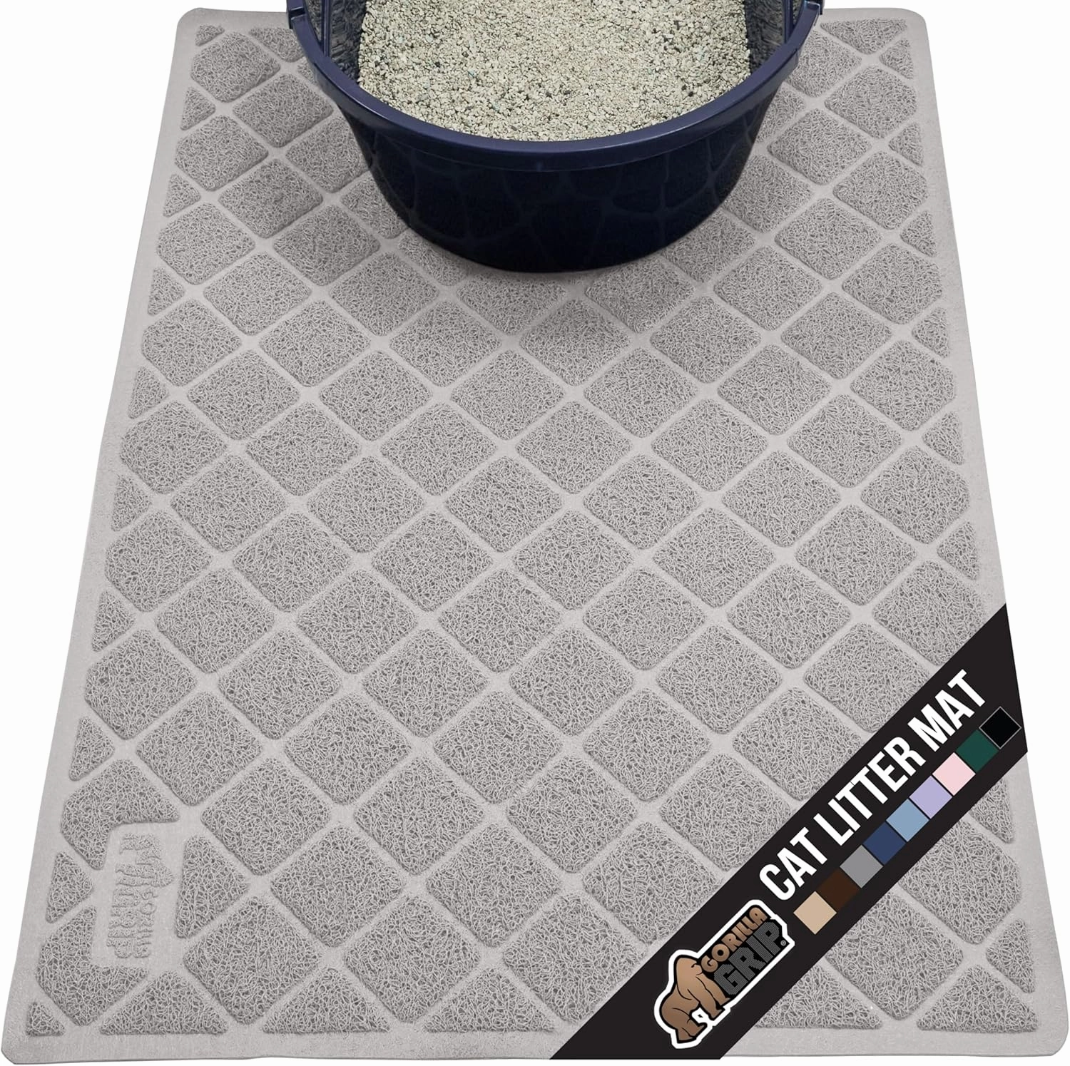 GORILLA GRIP Cat Litter Box Mat, Water Resistant Kitty Litter Trapping Mat, Textured Backing, Easy to Clean, Less Waste and Clean Floors, Kitten Supplies for Indoor Cats, Soft on Paws, 30x20 Lt Gray