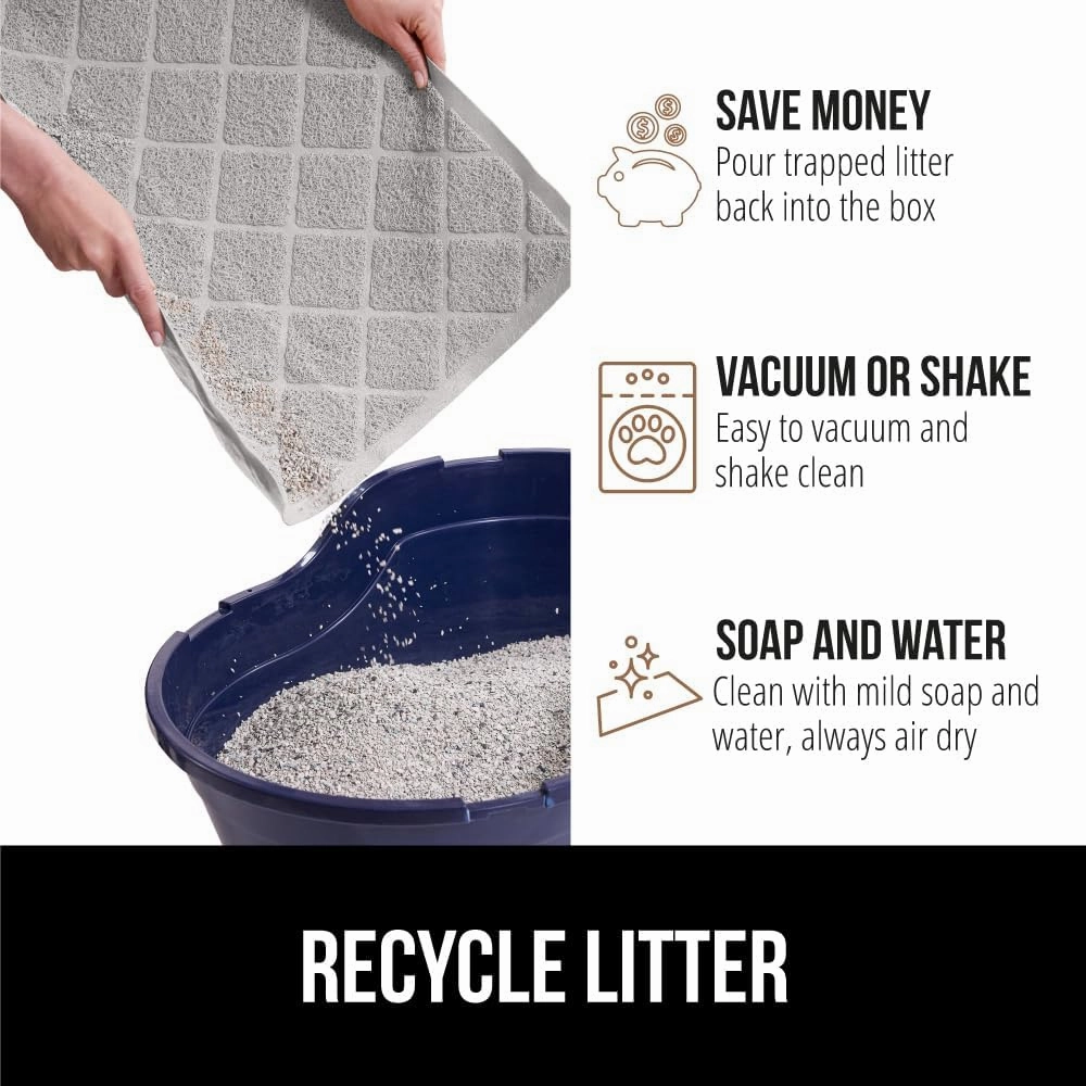 GORILLA GRIP Cat Litter Box Mat, Water Resistant Kitty Litter Trapping Mat, Textured Backing, Easy to Clean, Less Waste and Clean Floors, Kitten Supplies for Indoor Cats, Soft on Paws, 30x20 Lt Gray