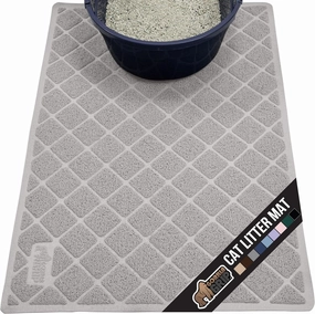 GORILLA GRIP Cat Litter Box Mat, Water Resistant Kitty Litter Trapping Mat, Textured Backing, Easy to Clean, Less Waste and Clean Floors, Kitten Supplies for Indoor Cats, Soft on Paws, 30x20 Lt Gray