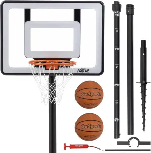 GoSports Post Up Portable Beach Basketball Hoop for Kids and Adults - Play on Grass or Sand - Includes 2 Basketballs, Pump and Accessories Tote