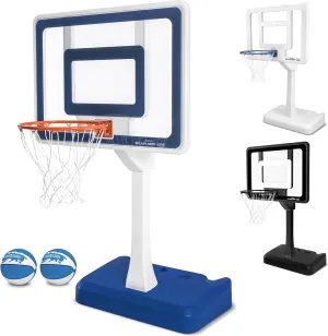 GoSports Splash Hoop Elite - Adjustable Height or Fixed Post - Pool Hoop Basketball Game with Water Weighted Base, Regulation Steel Rim and 2 Pool Basketballs