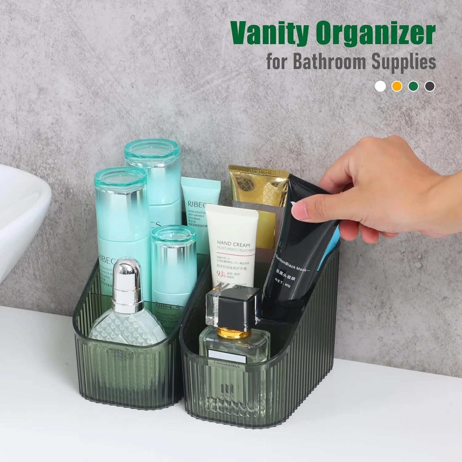 Green Makeup Organizer, Makeup Brush Holder 8 Cups for Vanity, Bathroom Countertop Cups, Dresser Organizer for Cosmetic Display, Skincare Cups, Perfume Stand, Toiletry