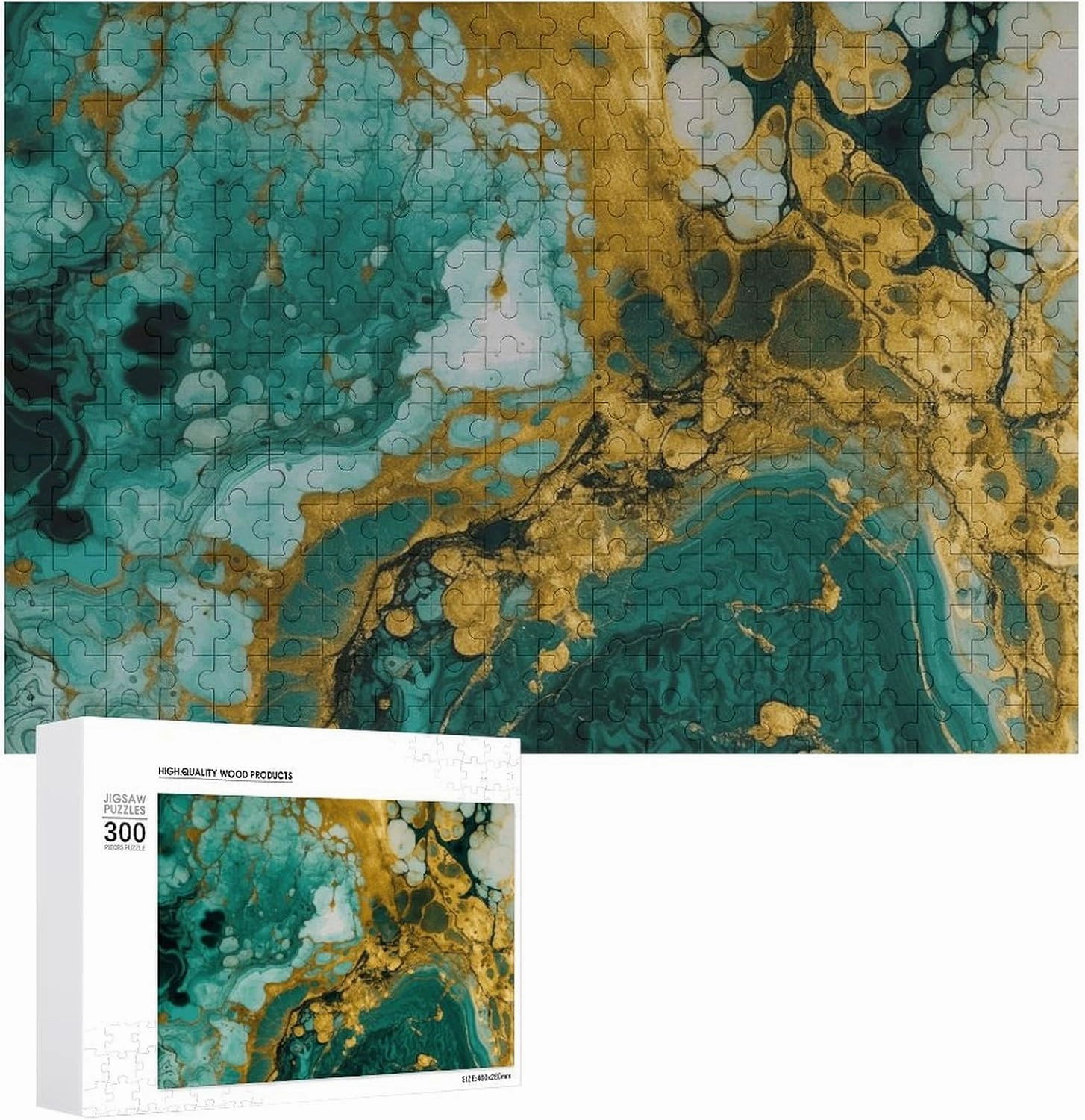 Green Marble Pattern Puzzles 300 Pieces Personalized Jigsaw Puzzles Green Marble Pattern Photo Puzzle Challenging Picture Puzzle for Adults Personaliz Jigsaw with Storage Bag (15.7" X 11")