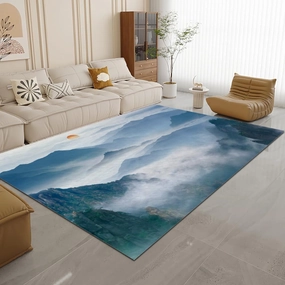 Green Mountains Area Rug,8 x 10ft Sun and Sea of Clouds Rug,Machine Washable Non Slip Indoor Floor Carpet for Bedroom Study Room Office Hotel Low Pile Thin Rugs