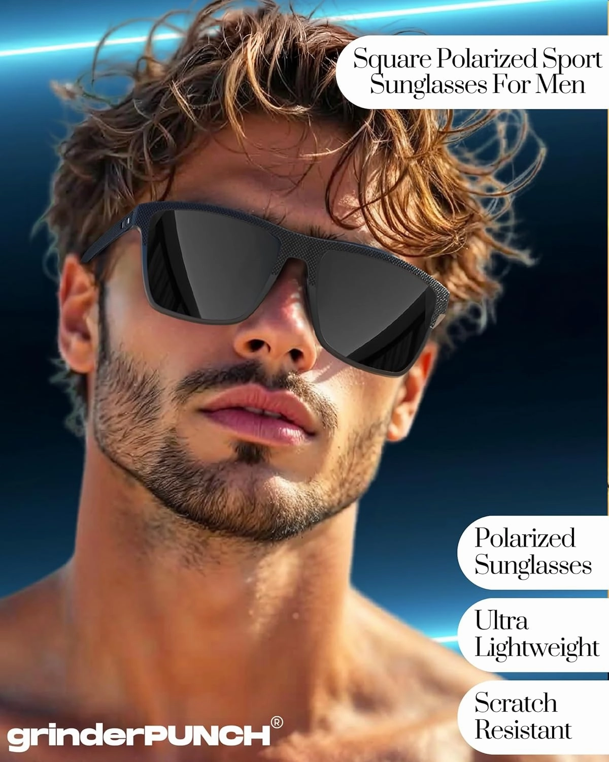 grinderPUNCH Polarized Driving Sunglasses for Men Lightweight UV400 Protection Anti Glare Square Sun Glasses