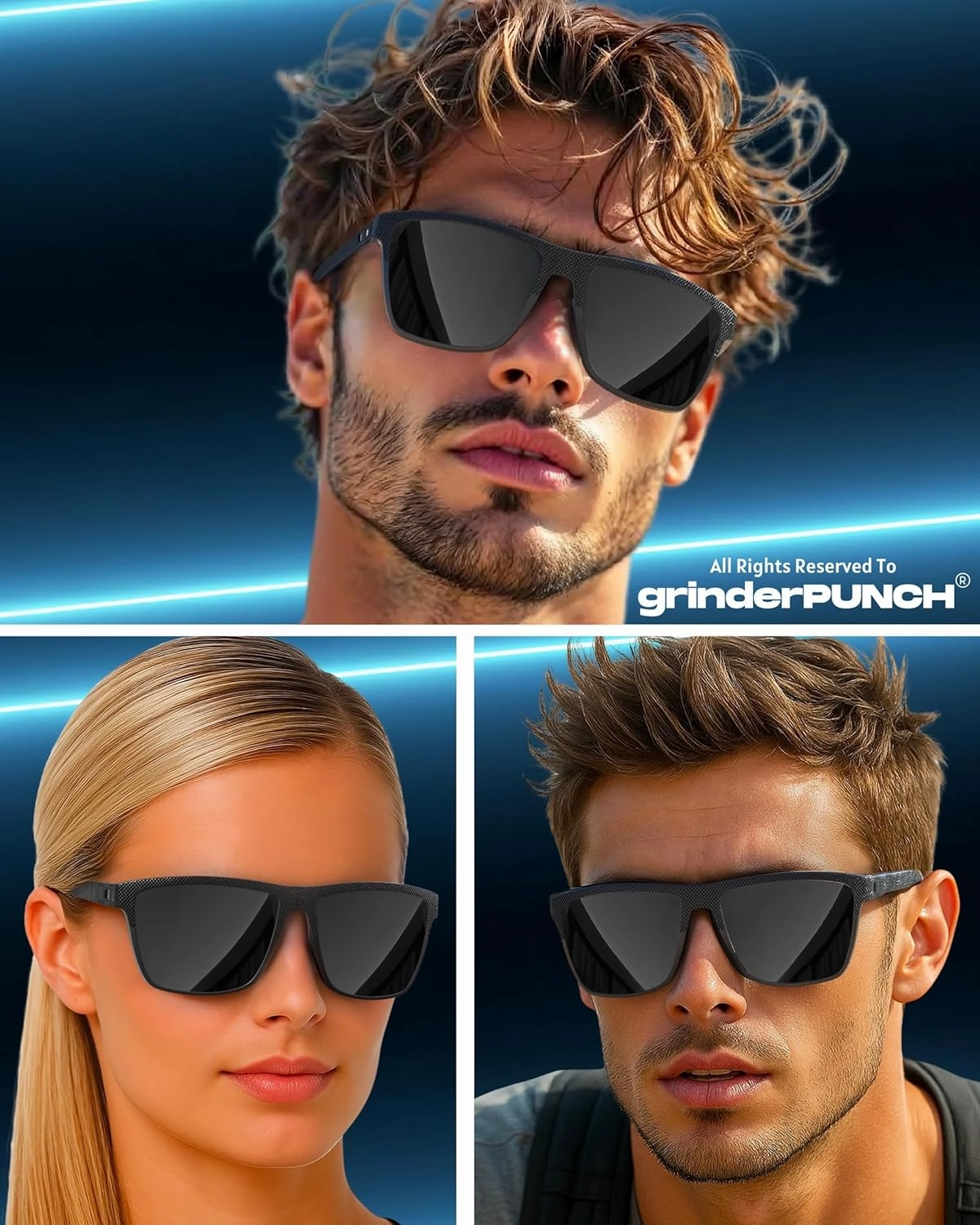grinderPUNCH Polarized Driving Sunglasses for Men Lightweight UV400 Protection Anti Glare Square Sun Glasses