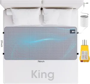 Grounding Mat for Bed, Grounding Mat with 10% Silver Fiber and 90% Cotton, 27’’x76’’ Connected Earth Grounding Sheets with Outlet Tester and Grounding Cord (King)