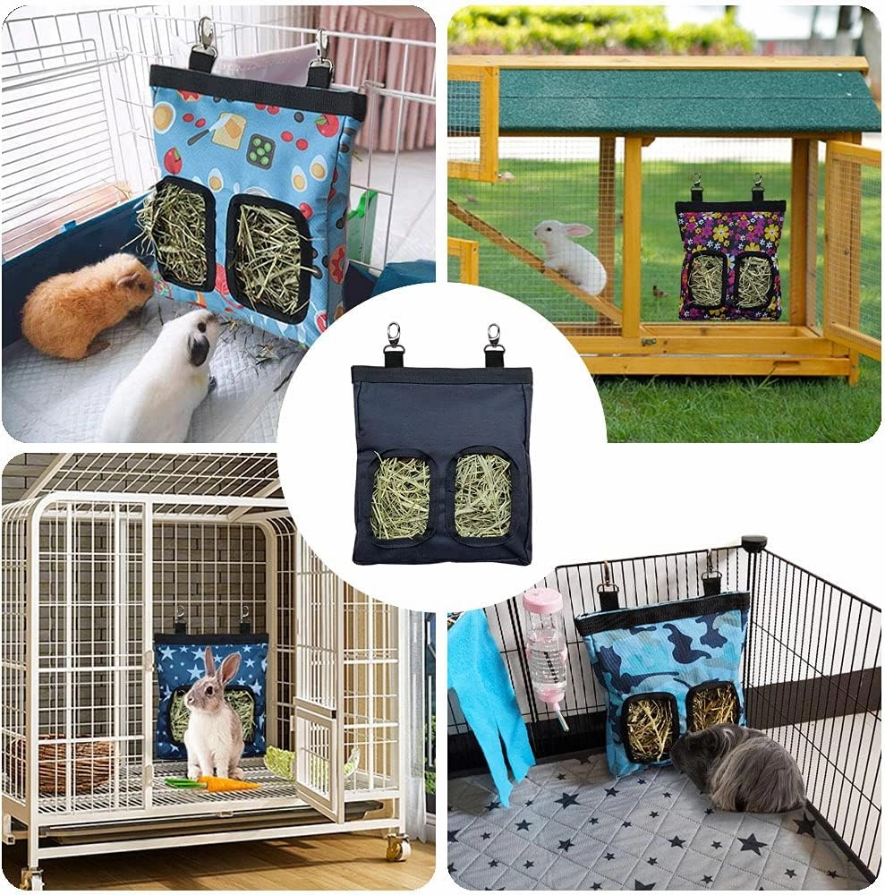 Guinea Pig Hay Feeder, Hanging Rabbit Hay Feeder Bag for Guinea Pigs Bunnies Chinchillas. Blueflower, 2 Count